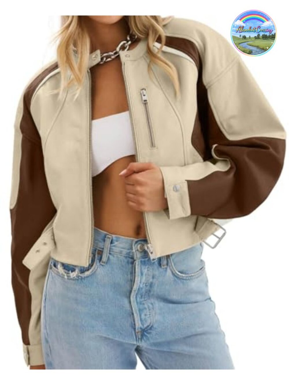 Faux Leather Cropped Bomber Jacket Moto Biker Coat Women